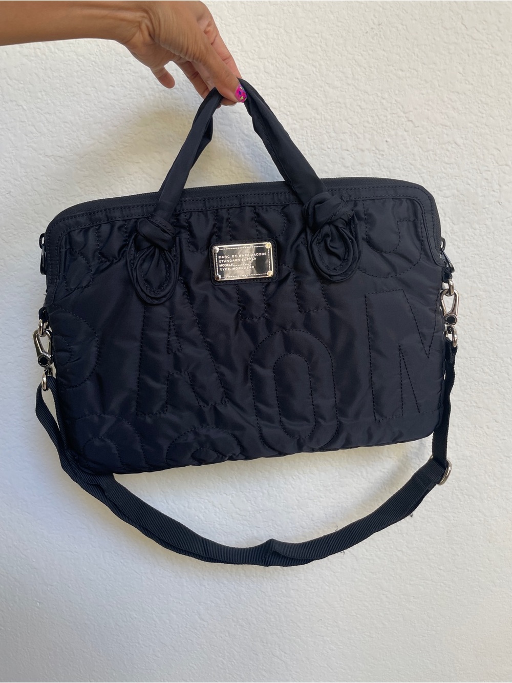 Marc by Marc Jacobs Black Quilted Laptop Tote with Detachable Strap